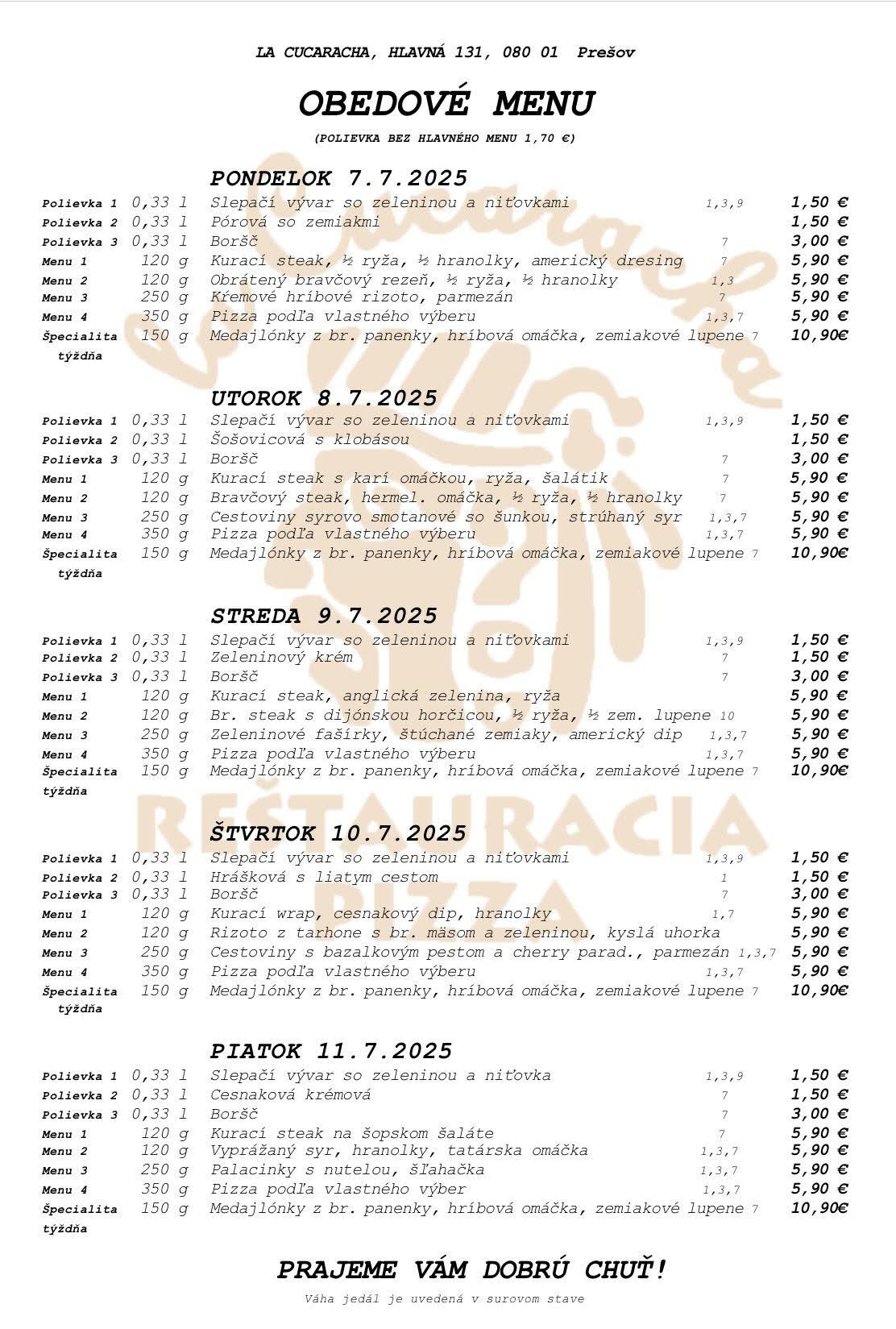 obedové menu